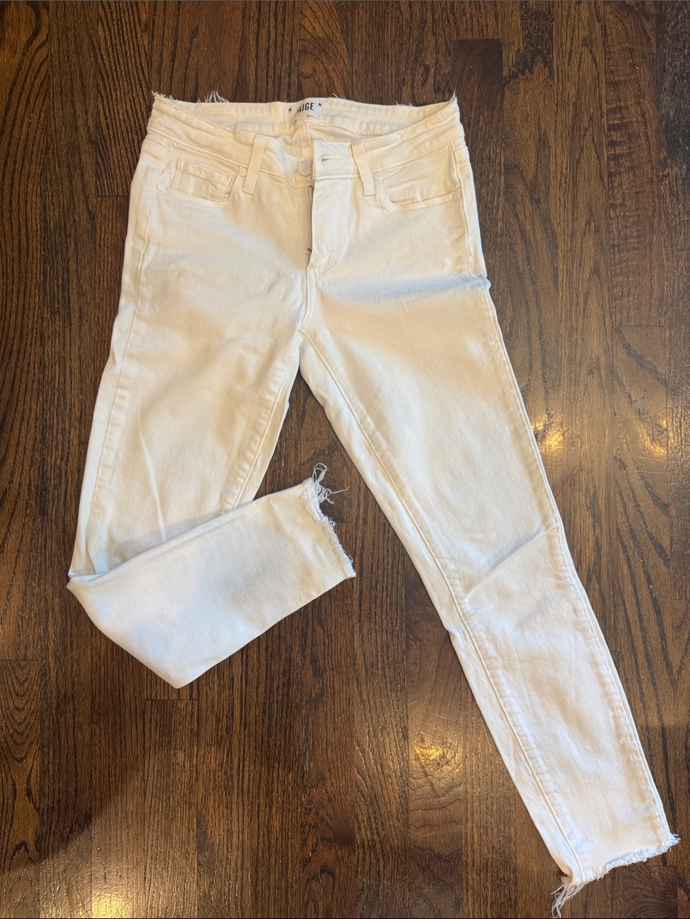 PAIGE White Raw-Hem Skinny Jeans